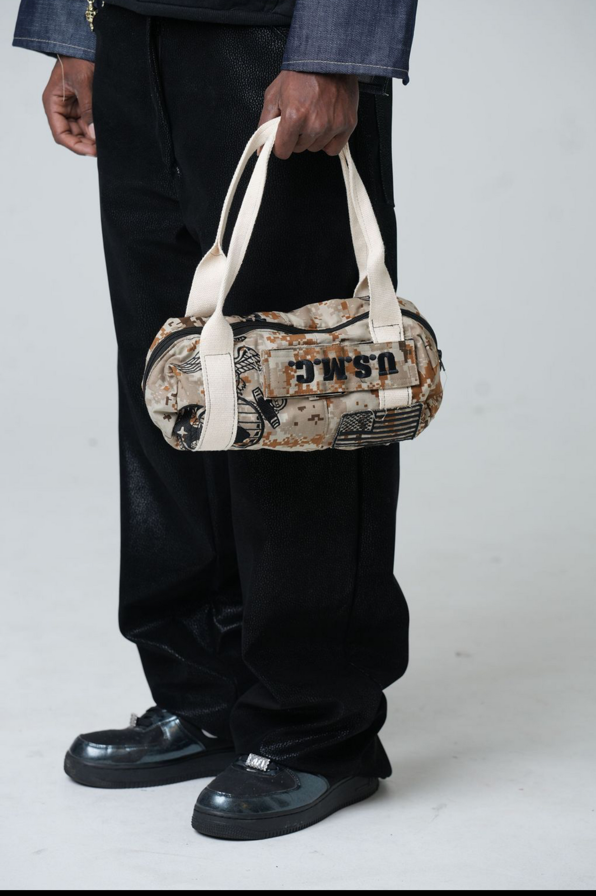 small navy duffel
